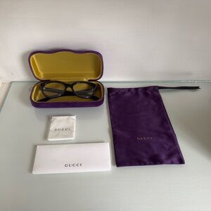 Gucci GG1590O 004 Eyeglasses Womens Grey Crystal/Black Full Rim Round Shape 52mm